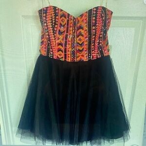 Colorful Strapless Dress with Black Skirt